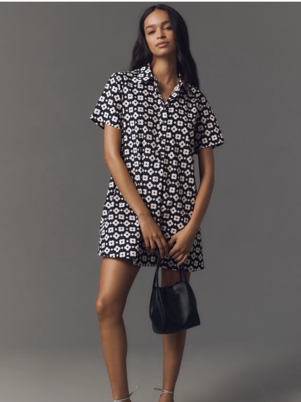 Anthropologie Pollie- Black and White Floral Mini Dress